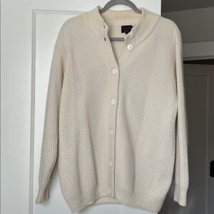 Cream Button-Up Cardigan Ribbed Wool Blend